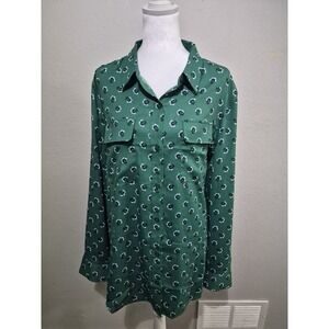 NWT Amazon Essentials Women's Floral Long-Sleeve Button Down Shirt XL Boho Green